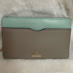 Kate Spade Bifold Wallet in Taupe and Mint Green
